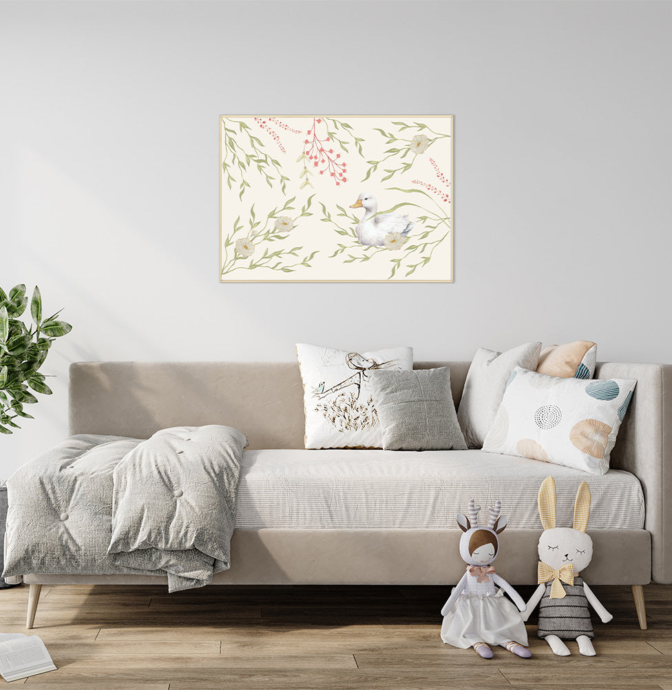 Quadro Infantil Ganso com Flores Secrets Bege