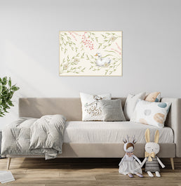 Quadro Infantil Ganso com Flores Secrets Bege