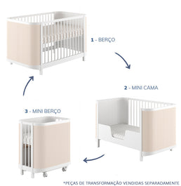 Berço Raika 3 em 1 Com Palha - Branco