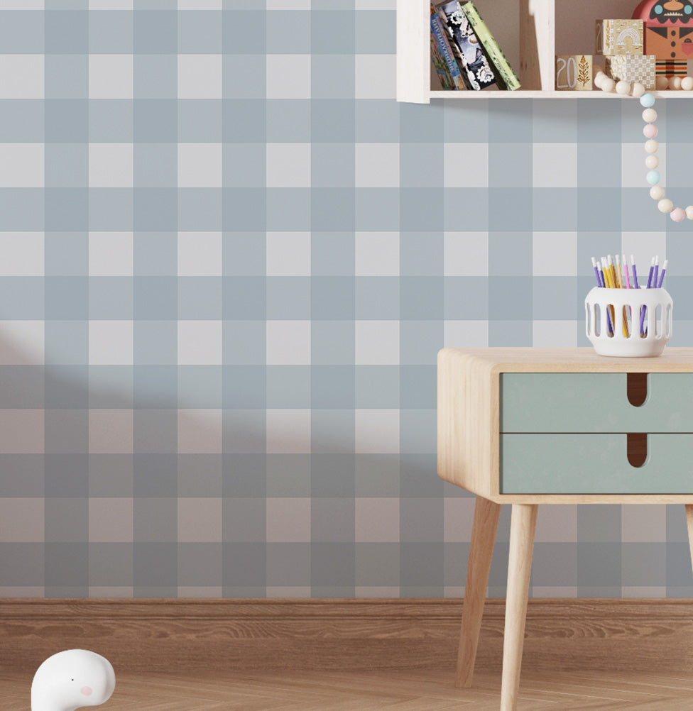 PAPEL DE PAREDE ADESIVO XADREZ MÉDIO AZUL CLARO 3,50 X 2,70 M - BOTA FORA