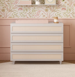 Cômoda de Bebê Haus Nature com Palha e 4 Gavetas Greige 110cm