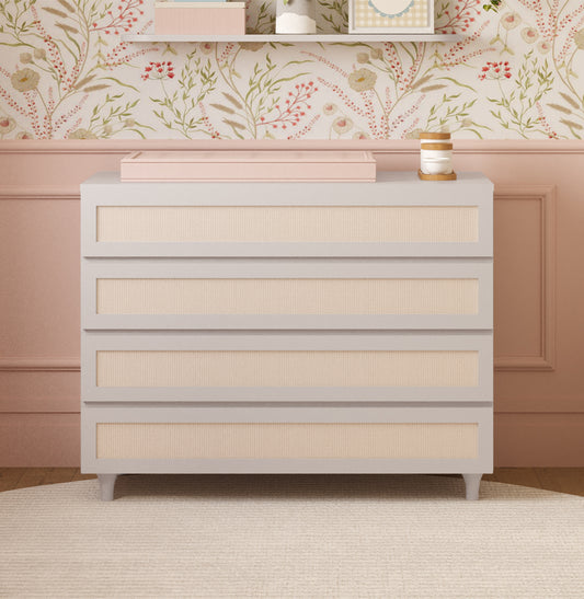 Cômoda de Bebê Haus Nature com Palha e 4 Gavetas Greige 110cm