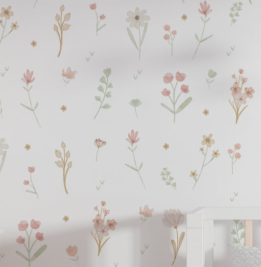 Papel de Parede Infantil Flores Candy – Verde e Rosa