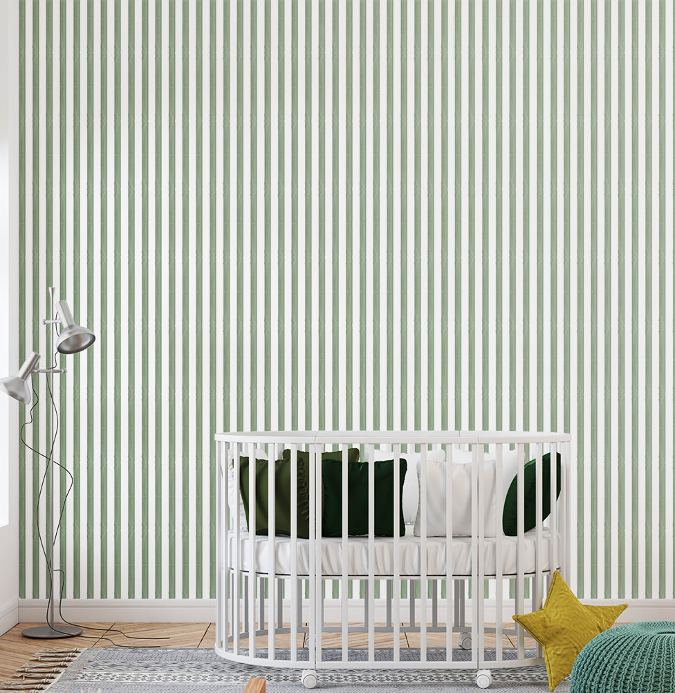 Papel de Parede Infantil Listra Média Aquarela - Verde Seco