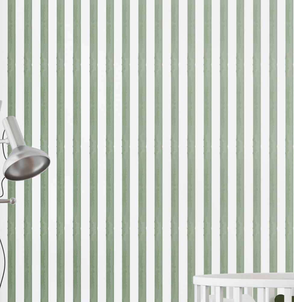 Papel de Parede Infantil Listra Média Aquarela - Verde Seco