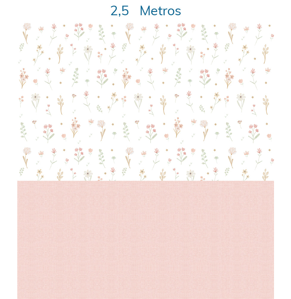 Papel de Parede Infantil Flores Candy Verde e Rosa com Linho – Mural