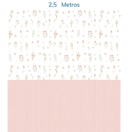 Papel de Parede Infantil Flores Candy Verde e Rosa com Linho – Mural