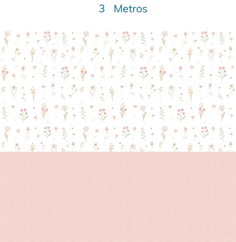 Papel de Parede Infantil Flores Candy Verde e Rosa com Linho – Mural