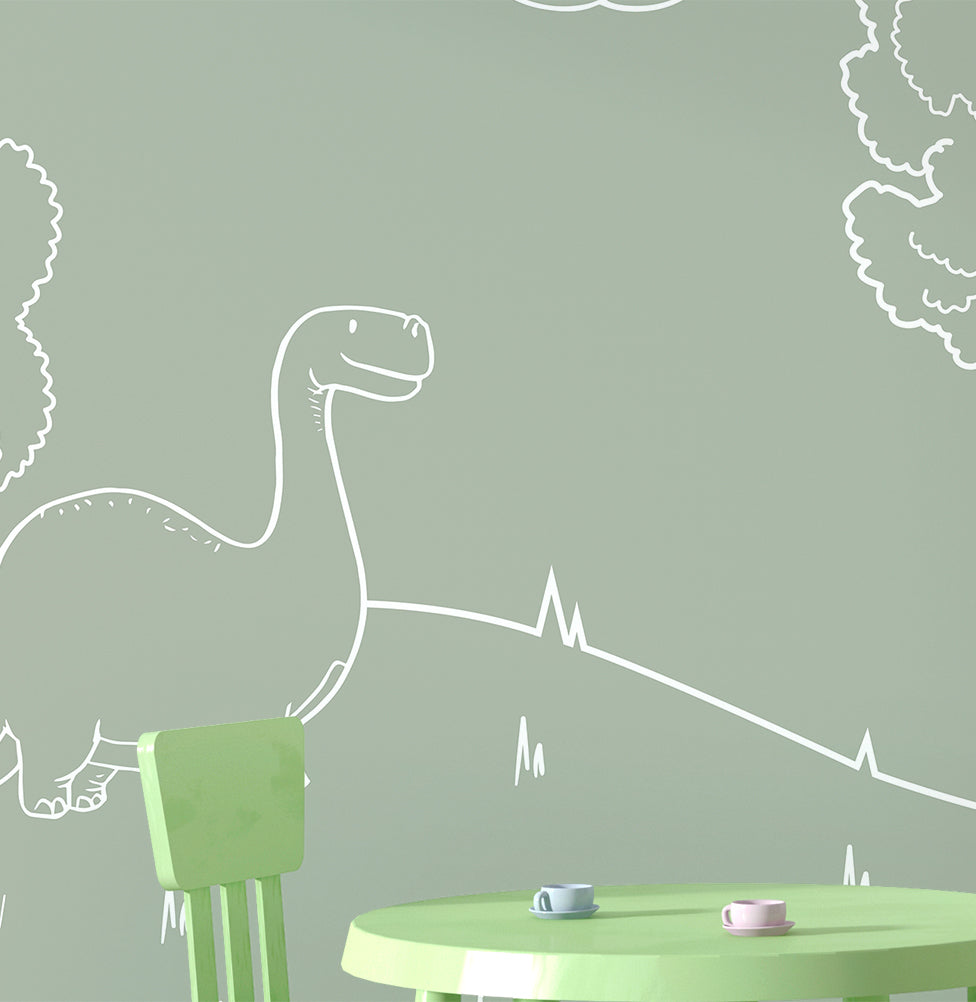 Papel de Parede Infantil Dino em Linhas Verde – Mural