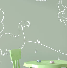 Papel de Parede Infantil Dino em Linhas Verde – Mural