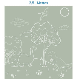 Papel de Parede Infantil Dino em Linhas Verde – Mural
