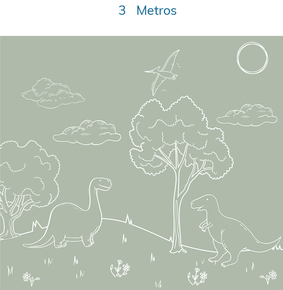 Papel de Parede Infantil Dino em Linhas Verde – Mural