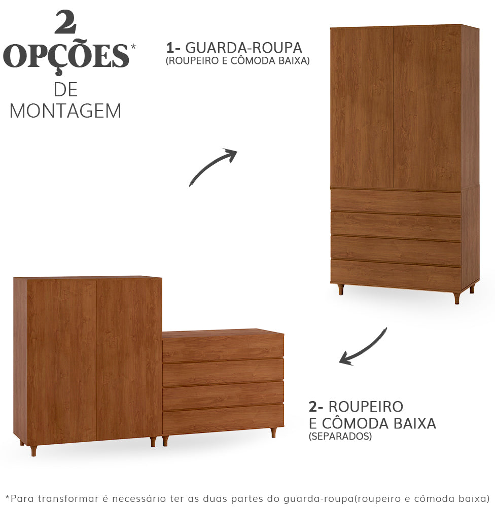 Guarda Roupa 2 em 1 Haus Nature Sem Palha - Freijó