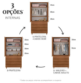 Guarda Roupa 2 em 1 Haus Nature Sem Palha - Freijó