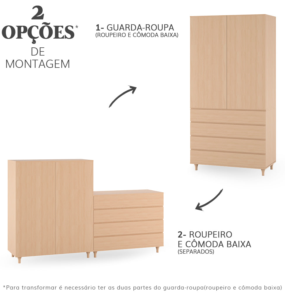 Guarda Roupa 2 em 1 Haus Nature Sem Palha - Carvalho