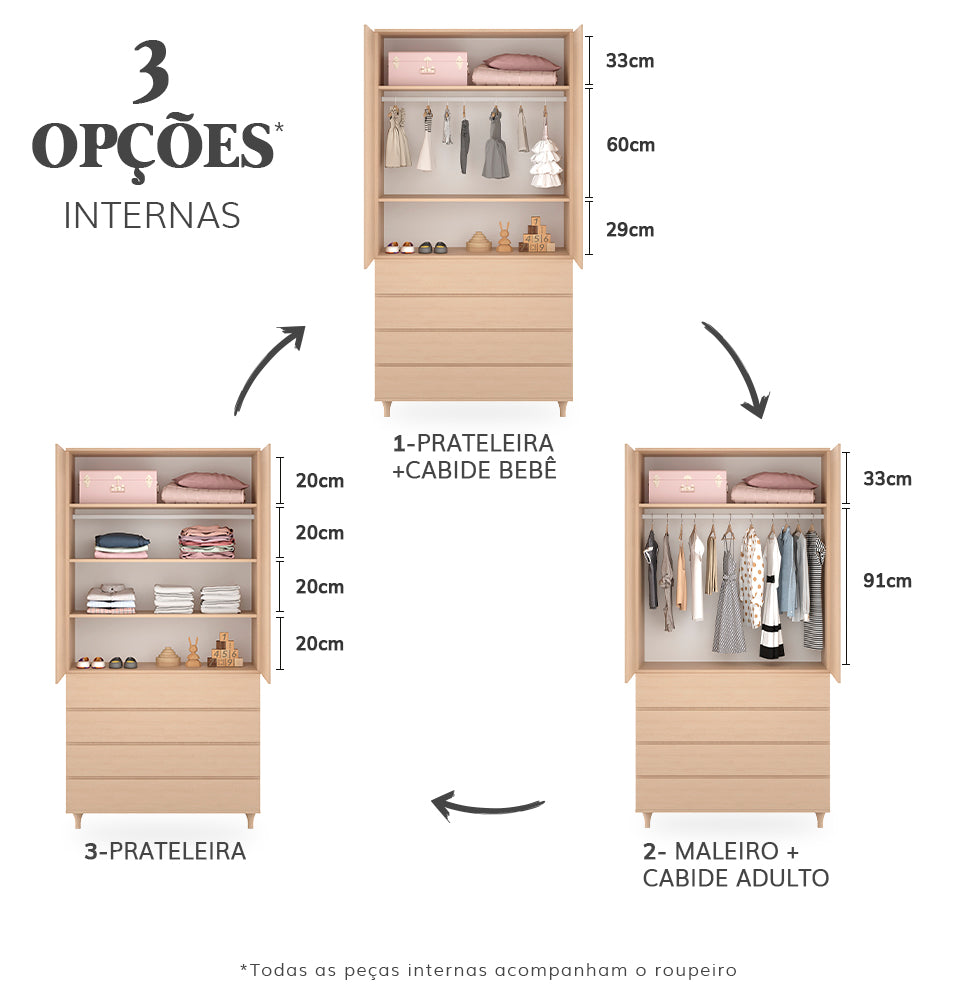Guarda Roupa 2 em 1 Haus Nature Sem Palha - Carvalho