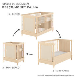 Berço Monet 3 em 1 com Palha - Carvalho