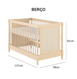 Berço Monet 3 em 1 com Palha - Carvalho
