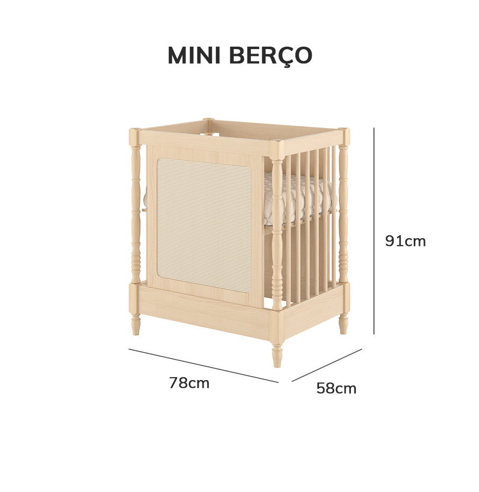 Berço Monet 3 em 1 com Palha - Carvalho