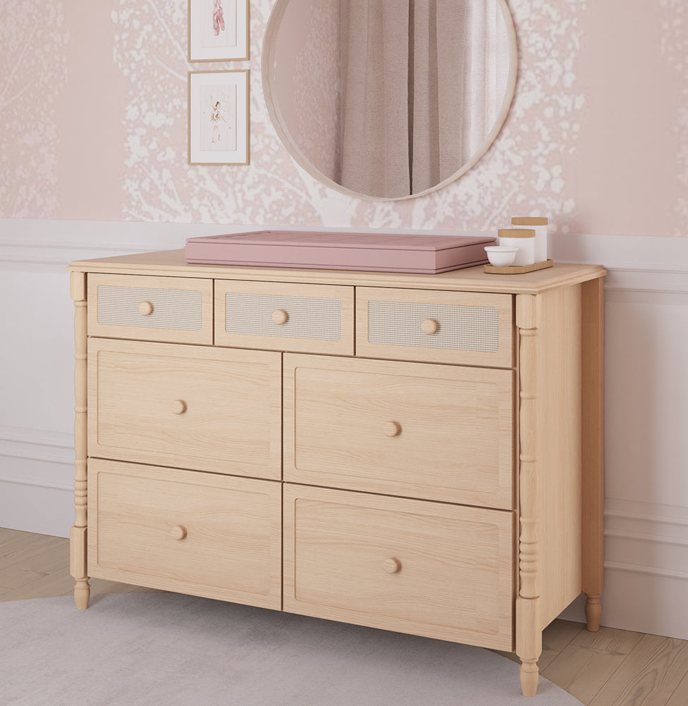 Cômoda de Bebê Monet 7 Gavetas com Palha130cm - Carvalho
