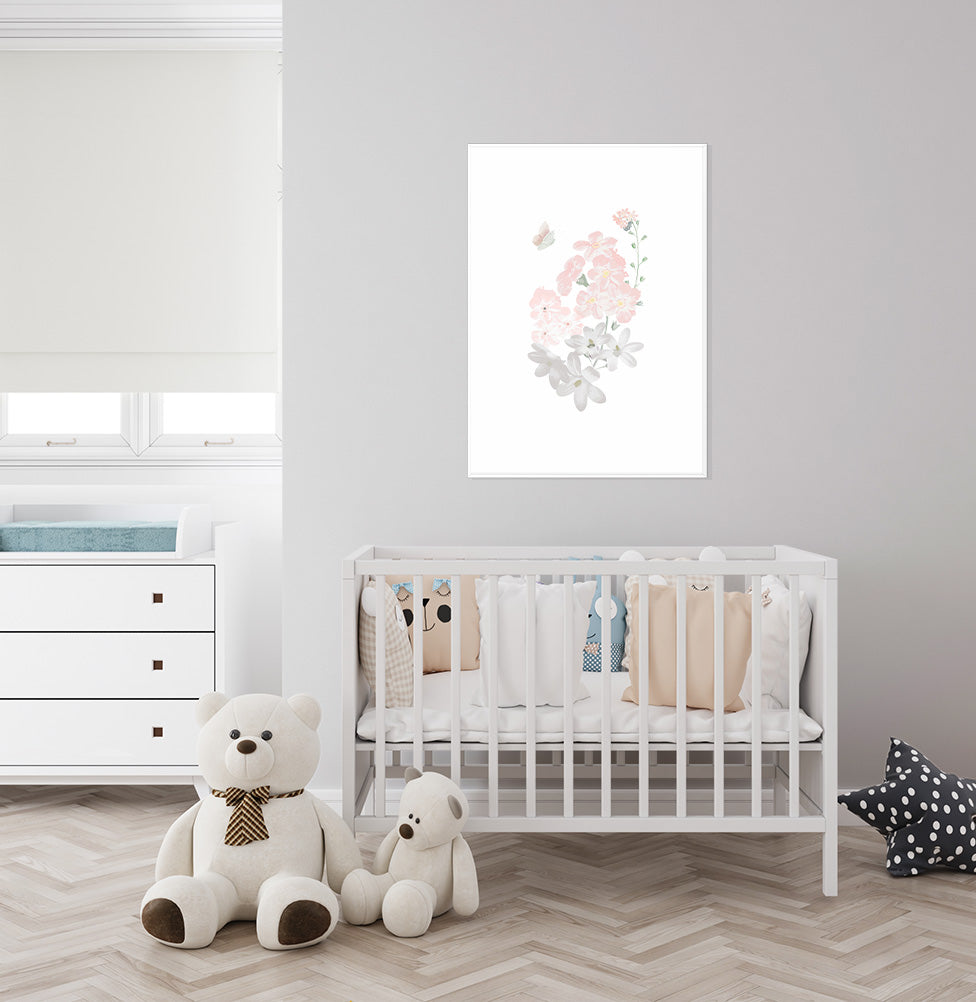 Quadro Infantil Buquê Liv Rosa - Vertical - Cor Única