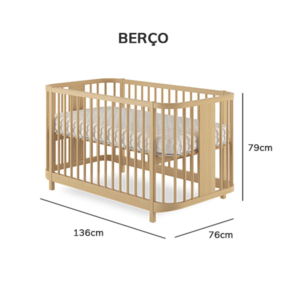 Berço Raika 3 em 1 - Carvalho