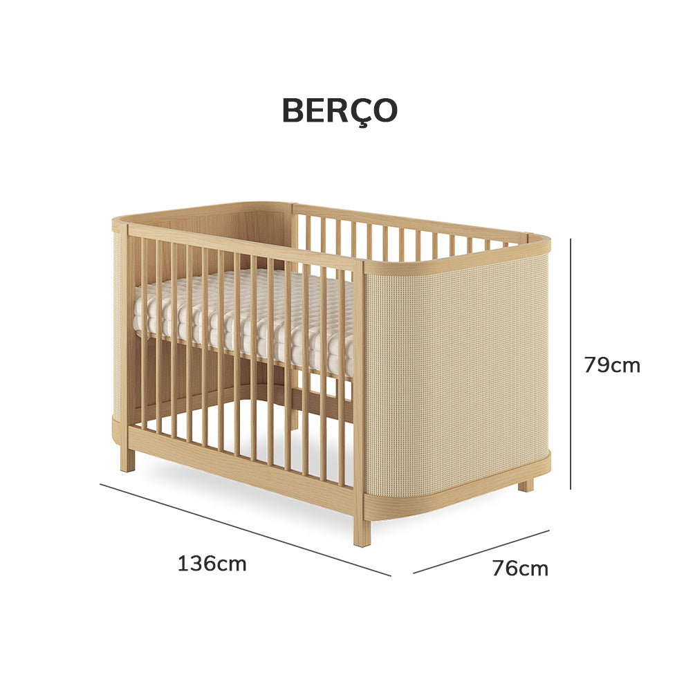 Berço Raika 3 em 1 Com Palha - Carvalho