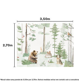 Papel de Parede Infantil Animais na Floresta Verde – Mural