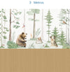 Papel de Parede Infantil Animais na Floresta Verde e Madeira Carvalho – Mural