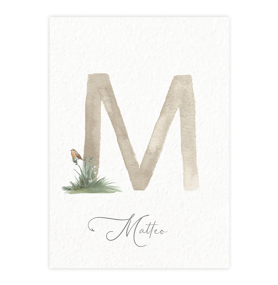 Quadro Infantil Inicial com Nome Bege Personalizado – Vertical