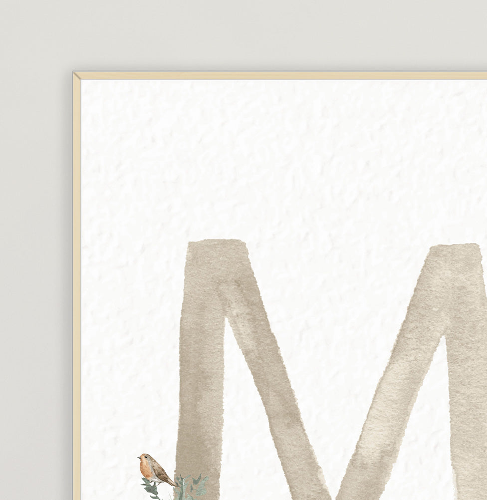 Quadro Infantil Inicial com Nome Bege Personalizado – Vertical