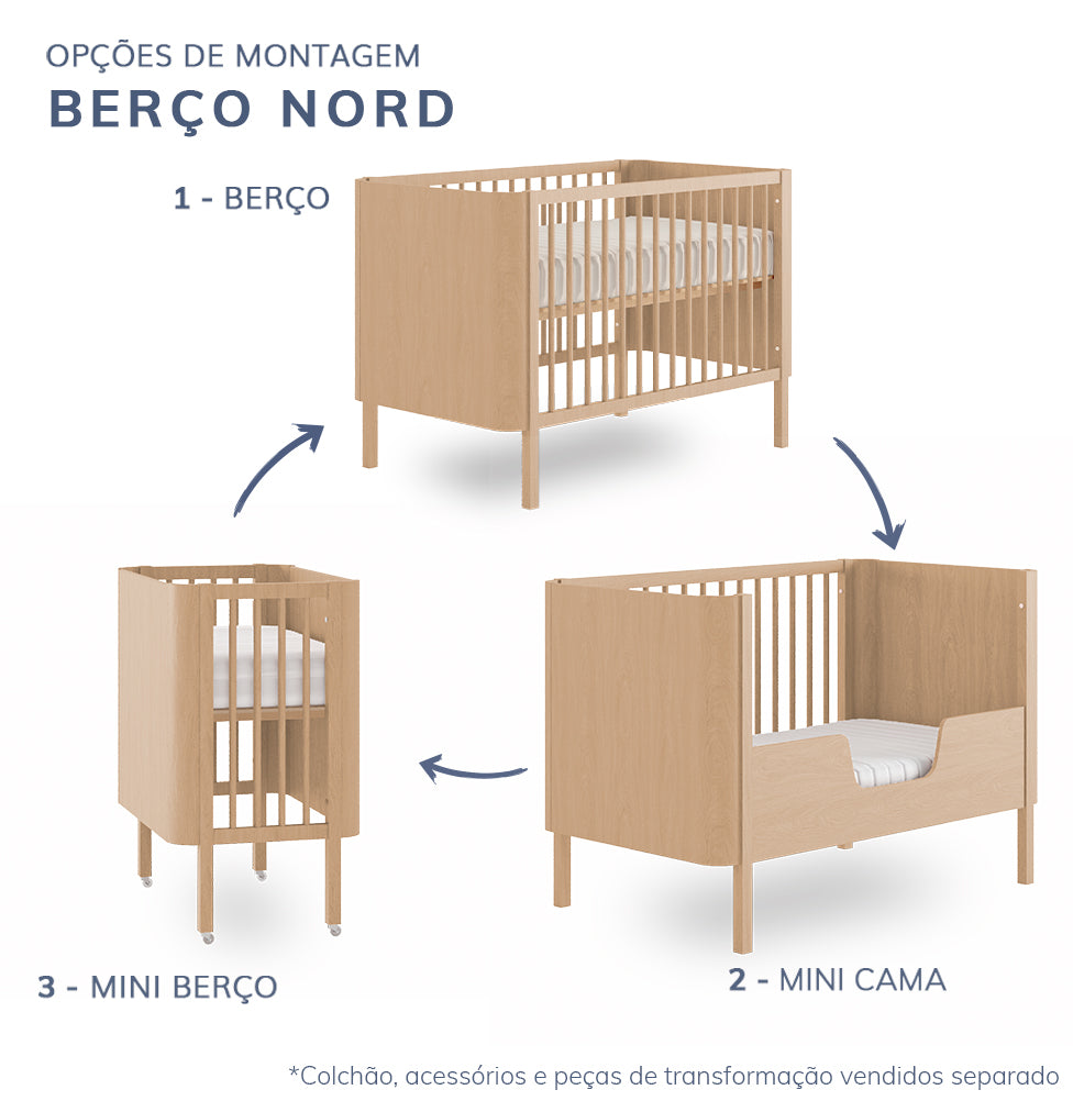 Berço Nord 3 em 1 - Carvalho