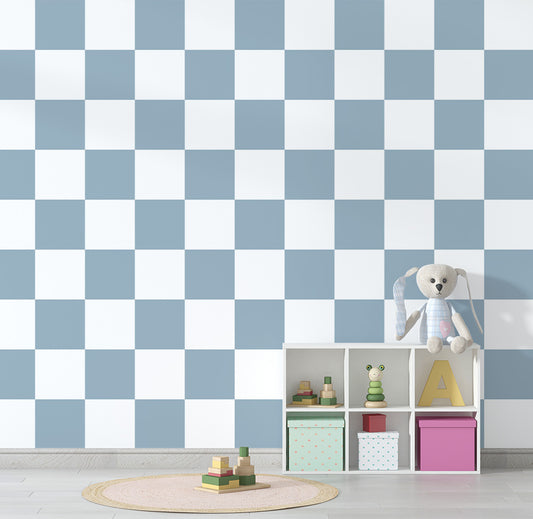 Papel de Parede Infantil Quadriculado Azul – Mural