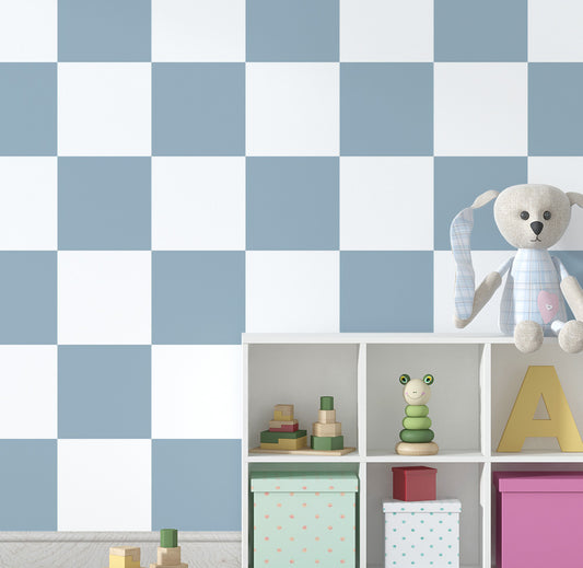 Papel de Parede Infantil Quadriculado Azul – Mural