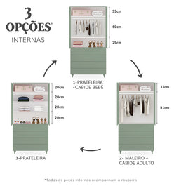 Guarda Roupa 2 em 1 Haus Nature Sem Palha - Verde