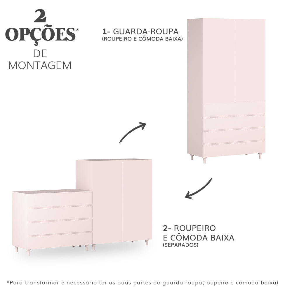 Guarda Roupa 2 em 1 Haus Nature Sem Palha - Rosa