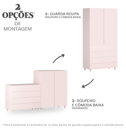 Guarda Roupa 2 em 1 Haus Nature Sem Palha - Rosa
