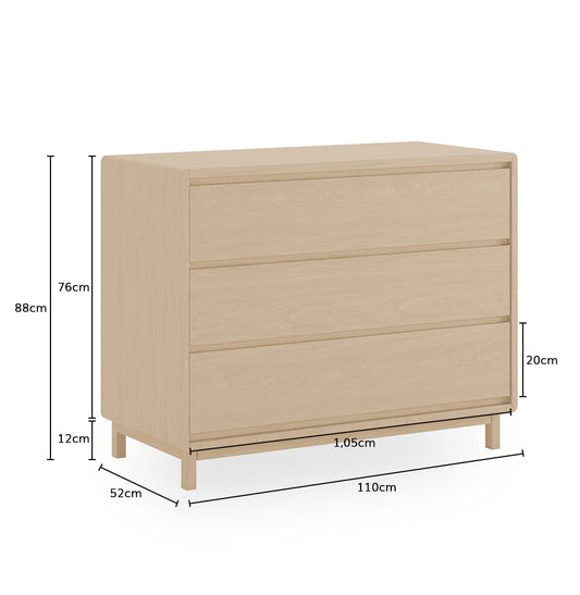 Cômoda de Bebê Nord 3 Gavetas - Carvalho