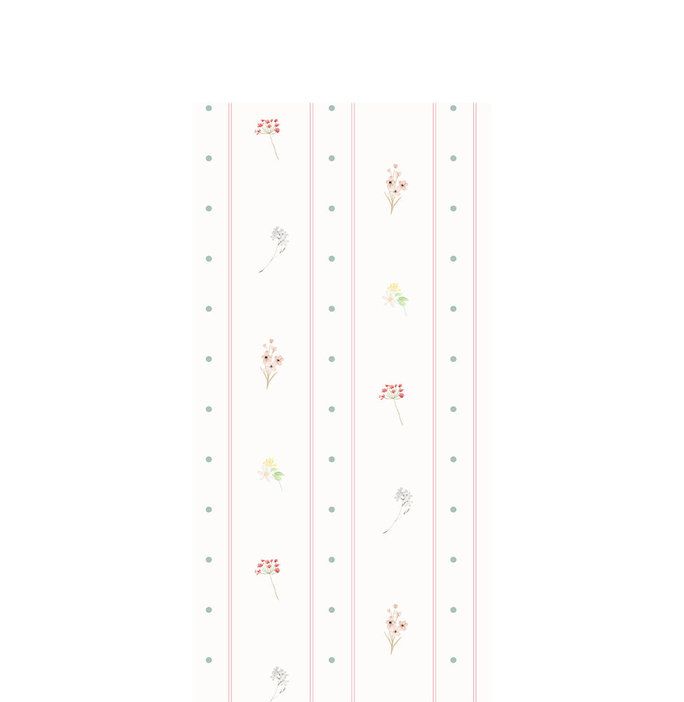 Papel de Parede Infantil Listras e Poá com Floral Candy – Cor Única