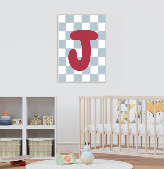 Quadro Infantil Quadriculado Azul Personalizado – Vertical