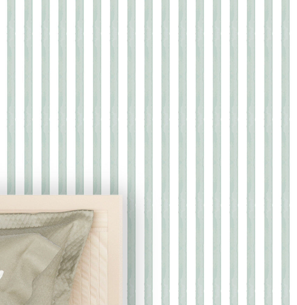 Papel de Parede Infantil Listra Média Aquarela Verde Malva