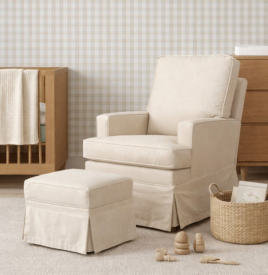 Poltrona de Amamentação Essence Lisa com Balanço e Puff - Bege