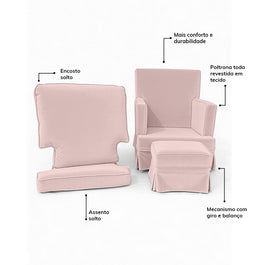 Poltrona de Amamentação Essence Lisa com Balanço e Puff - Rosa