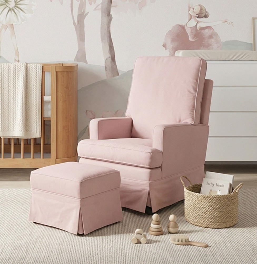 Poltrona de Amamentação Essence Lisa com Balanço e Puff - Rosa