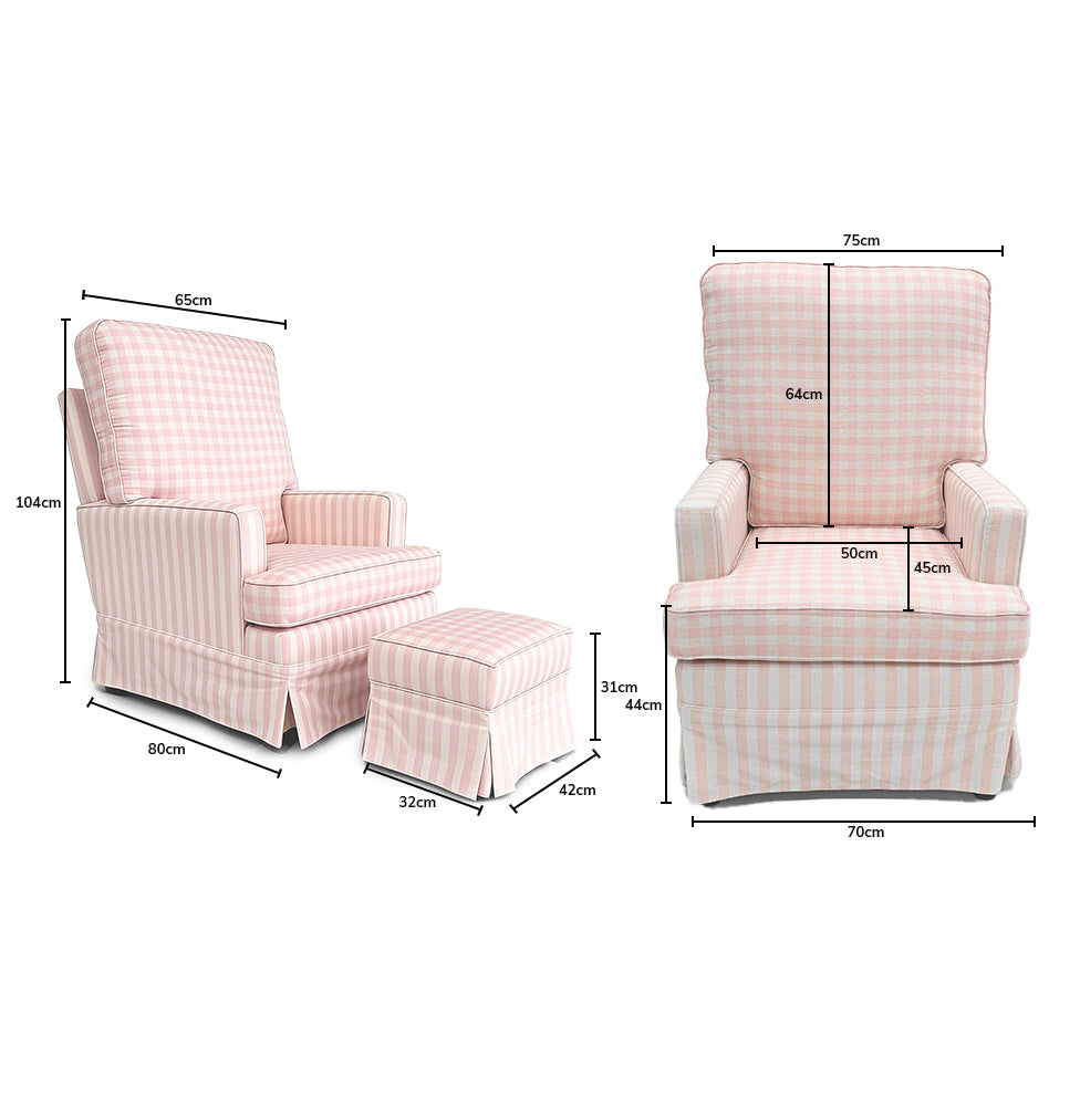 Poltrona de Amamentação Essence Xadrez com Balanço e Puff - Rosa