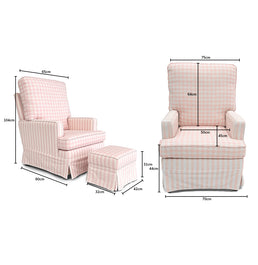 Poltrona de Amamentação Essence Xadrez com Balanço e Puff - Rosa