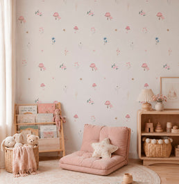 Papel de Parede Infantil Cogumelos e Flores
