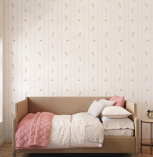 Papel de Parede Infantil Listras e Poá com Floral Candy – Verde