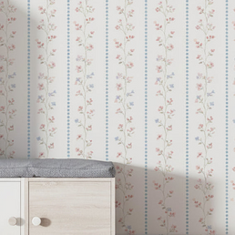 Papel de Parede Infantil Floral e Listra Paris