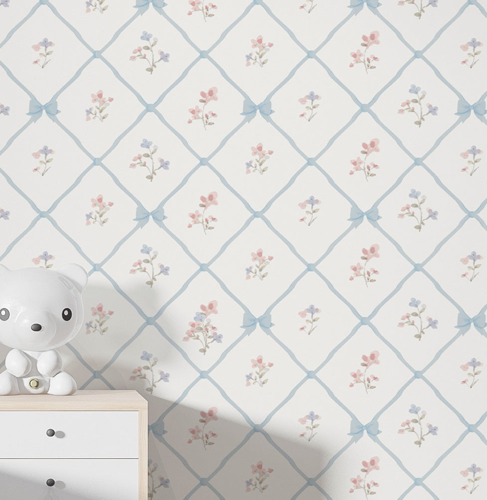Papel de Parede Infantil Laços e Flores Paris